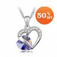 18K bílé zlato pokovené rakouským krystalem drahokamem srdcem náhrdelník s přívěskem,K111
